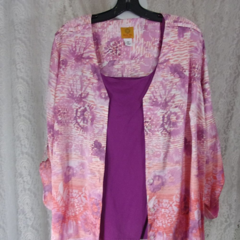 Ruby Rd Poly Satin Blouse Top Pink Purple  NWOT